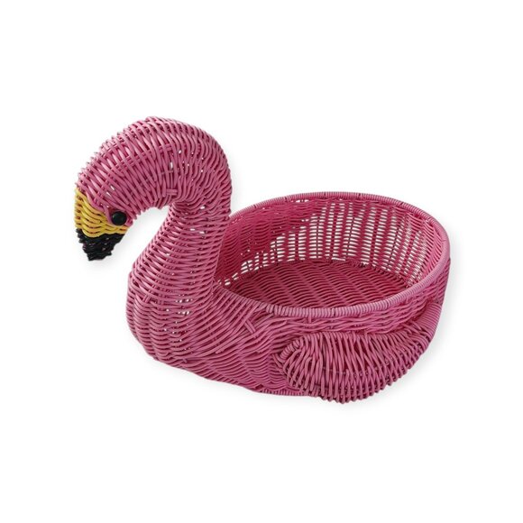 Flamingo Shaped Wicker Serving Basket Resin Planter Decor - Picture 11 of 11